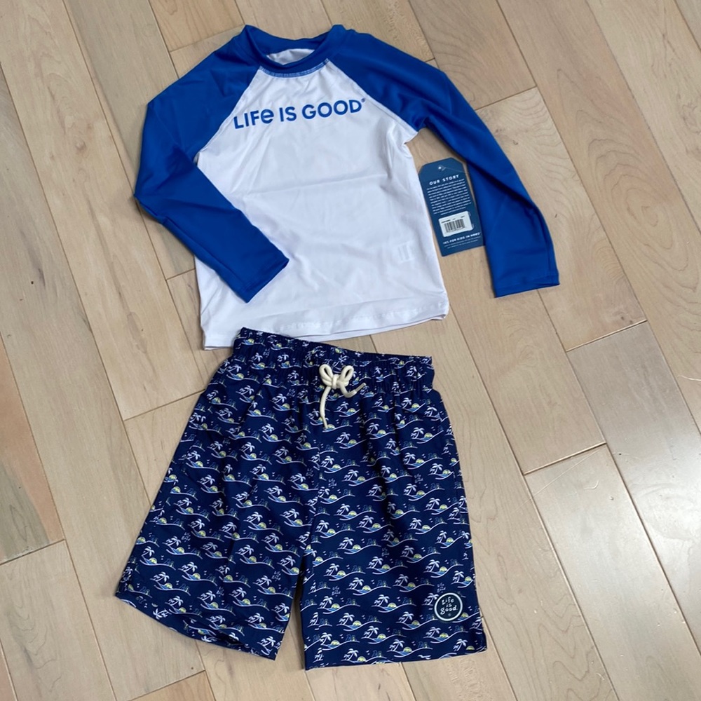 Life is Good long sleeve 50Spf rash guard & shorts 4-5